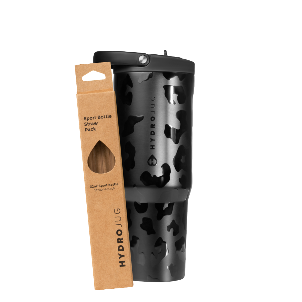 Black Leopard Sport 32oz + Replacement Straw Pack